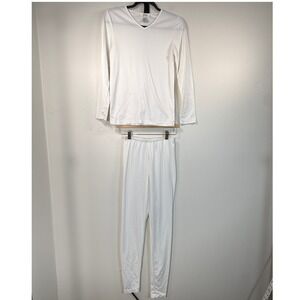 Cuddl Duds Womens S White Long Sleeve V-Neck Top and Leggings Base Layer Set Ski